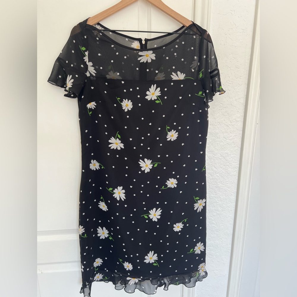 Karl Lagerfeld Daisy Print Chiffon Dress | black | 10